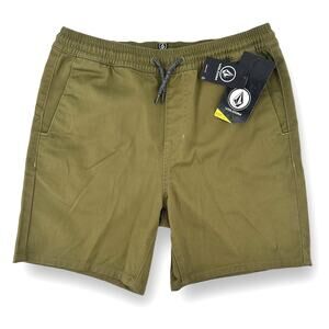 Volcom Frickin Elastic Drawstring Chino Shorts Big Boys Sz L Olive Green